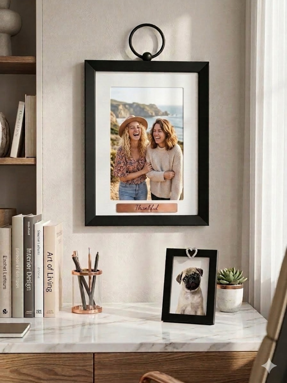 2 PC Picture Frame Set -Hanging Thankful and Desktop Filigree Heart